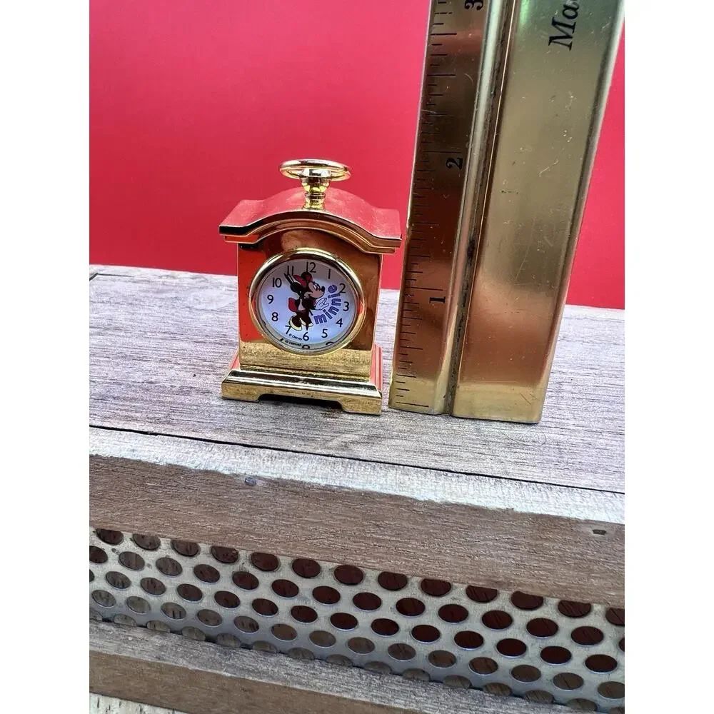 Vintage Minnie Mouse Small Brass Clock Analog Official Disney New Battery.